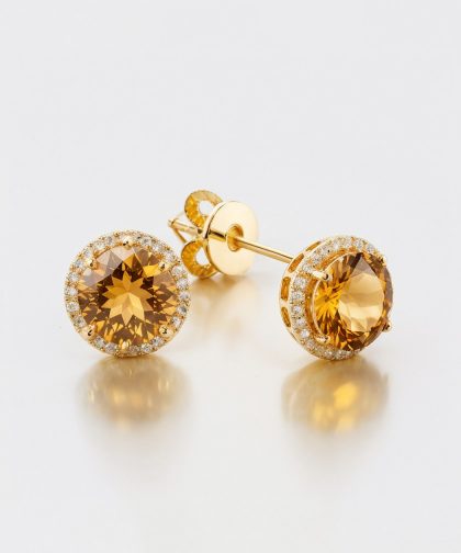 Luxurious Gold Earrings with Citrine and Diamonds